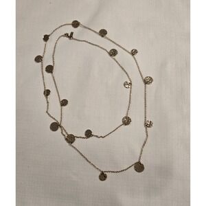 Daisy Fuentes Gold Tone Chain w/ Circular  Hammered  Charms  Necklace  48" Long